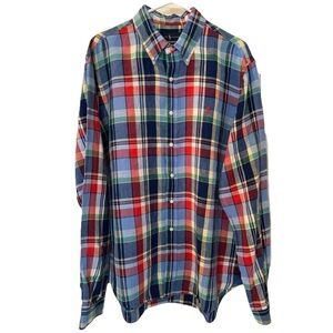 Ralph Lauren Madras Plaid Linen Button Up Shirt Men’s Sz XL Beach Vacation